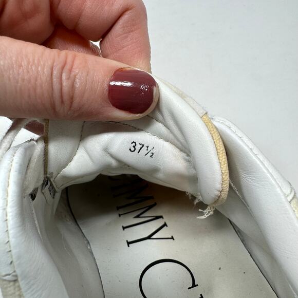 Jimmy Choo Hawaii Leather Pearl Sneakers Shoes 37.5 7.5 White Embellished - Picture 10 of 12